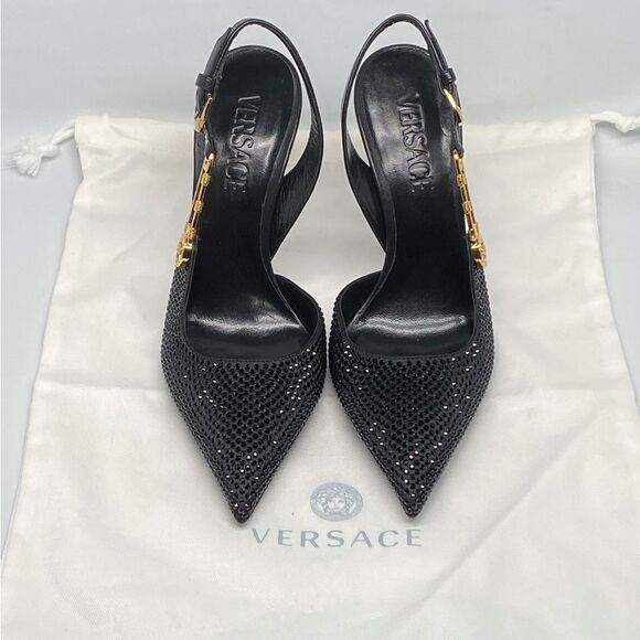 Versace  110MM Embellished Leather Slingback Pumps size 37.5 - Picture 13 of 16